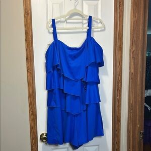 Fit 4 U Blue Tiered Ruffle Romper One Piece Swimwear 26W EUC